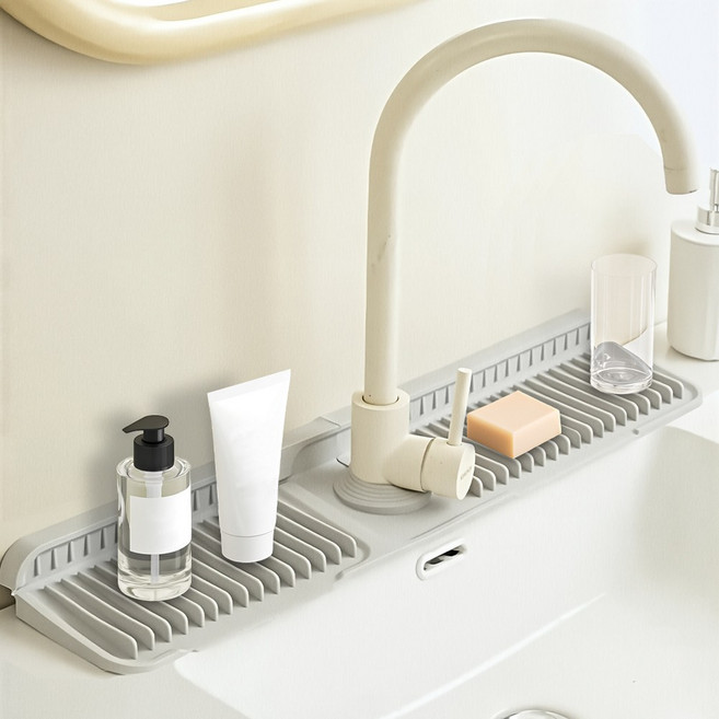 베리엣지 실리콘 싱크대 세면대 물때 곰팡이 방지 배수 패드, 1개, 라이트그레이