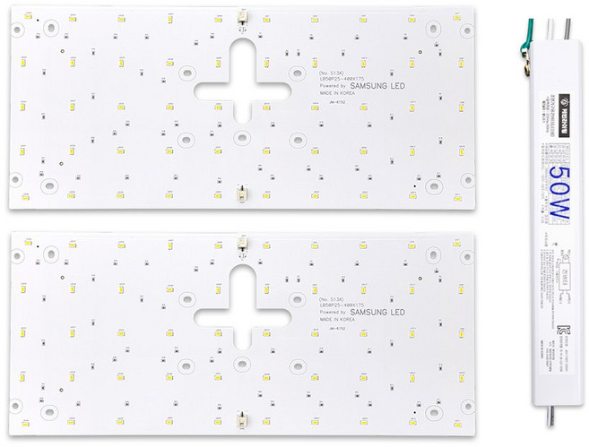 케빈라이팅 국산 삼성칩 조명 거실등 리폼 LED 모듈 사각방등 50W 400x175mm(2장), 삼성 LED 칩, 표준형6500K(새하얀빛)