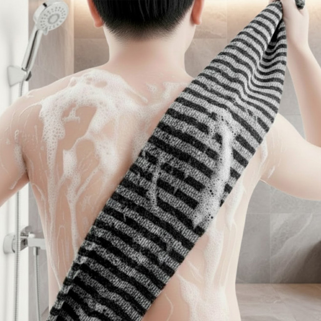 원앤모어 강력 각질제거 와이드 샤워타올 때수건 때타올, 시크 블랙, 1개, 1개입