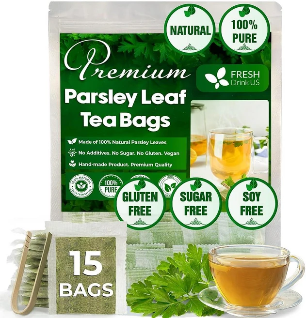 FreshDrinkUS 프리미엄 15 파슬리 잎 티백 100% 천연 & 파슬리 잎에서 추출한 순수 파슬리 허브 티. 천연 소재 티백으로 제작. 설탕 카페인 없음 글루텐, 15 Tea Bags, Parsley, 1개, 15개 - 쿠팡