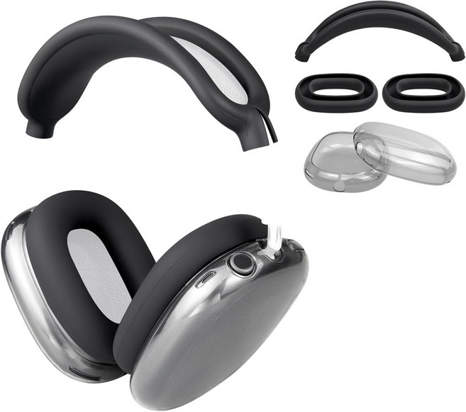 SOULWIT 보호 키트 호환 AirPods Max 에어팟 맥스 헤드밴드 커버 + TPU 케이스 프로텍터 + 실리콘 이어패드 커버 땀 방지 3-in-1 악세사리 세트, Black, 1세트