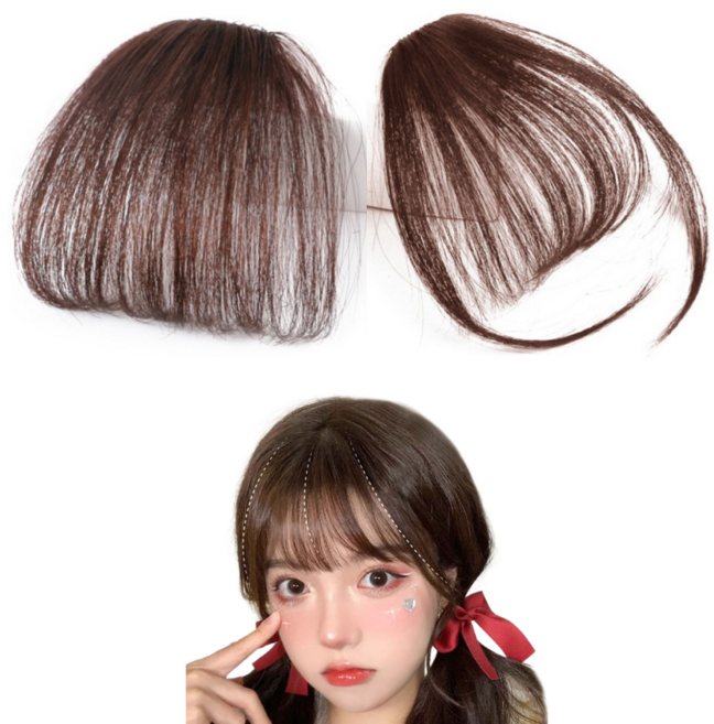 노르타 인모 앞머리 가발 여성 일자머리+사이드뱅, 2개, 다크 브라운