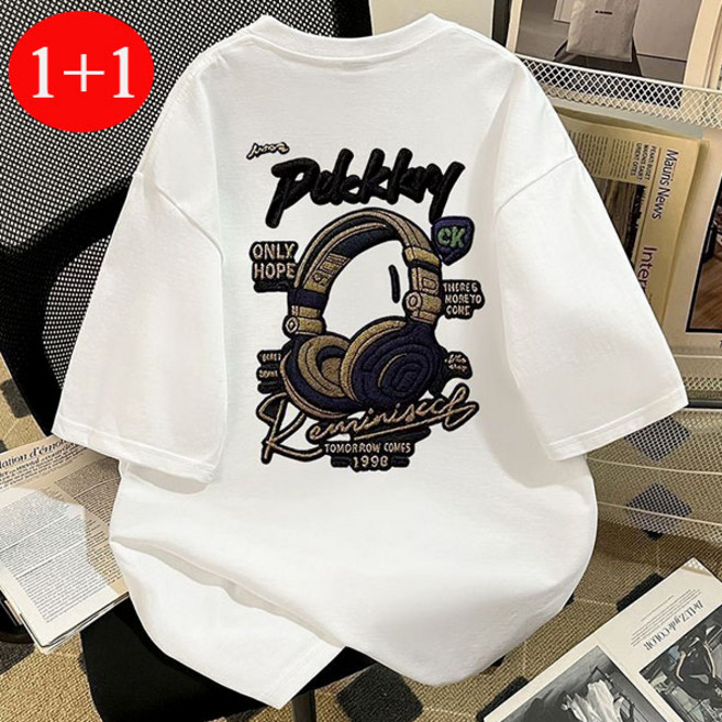 FINE ART 1+1 남자 자수 반팔 티셔츠 프린팅 반팔티 빅사이즈 라운드티 오버핏 상의 데일리 L~5XL