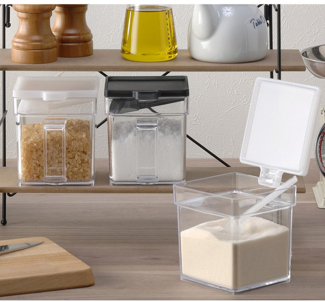 이노마타 사각 파우더통 조미료통 화이트+(숟가락포함), 2개, 400ml