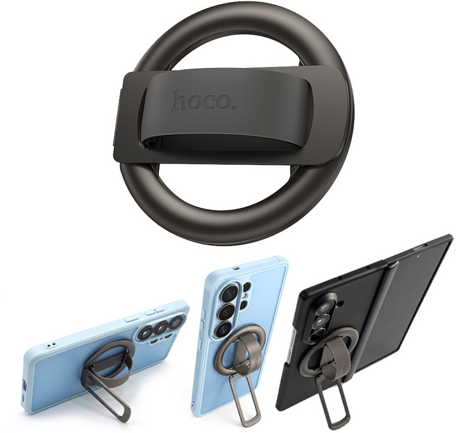 에어그립 호코 실리콘 링 홀더 스마트링 맥세이프 풀메탈 핸드폰 거치대 세로 스탠드 경량, 1개, 블랙, hocoring