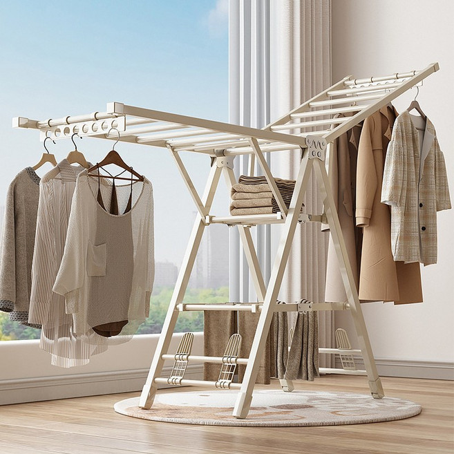 Y형 튼튼한 접이식 빨래 건조대, 베이지
