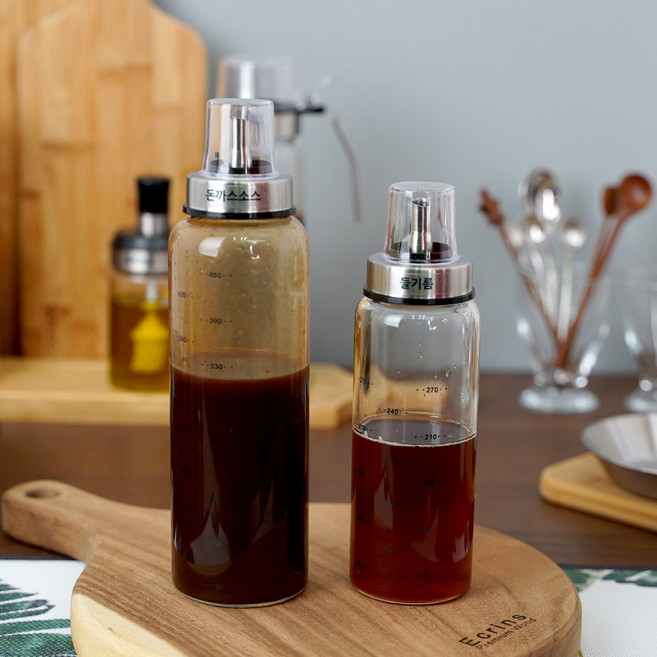 뚜껑 오일병 내열 유리 투명 글라스 양념 기름병 300ml 500ml, 1개
