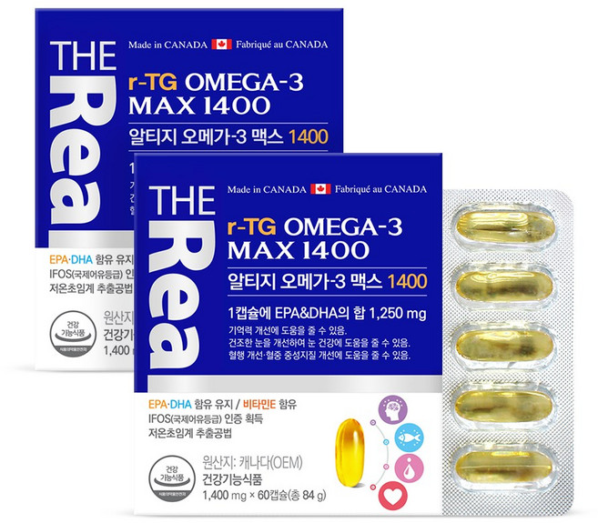 더리얼 알티지 오메가3 맥스1400, 60정, 2개