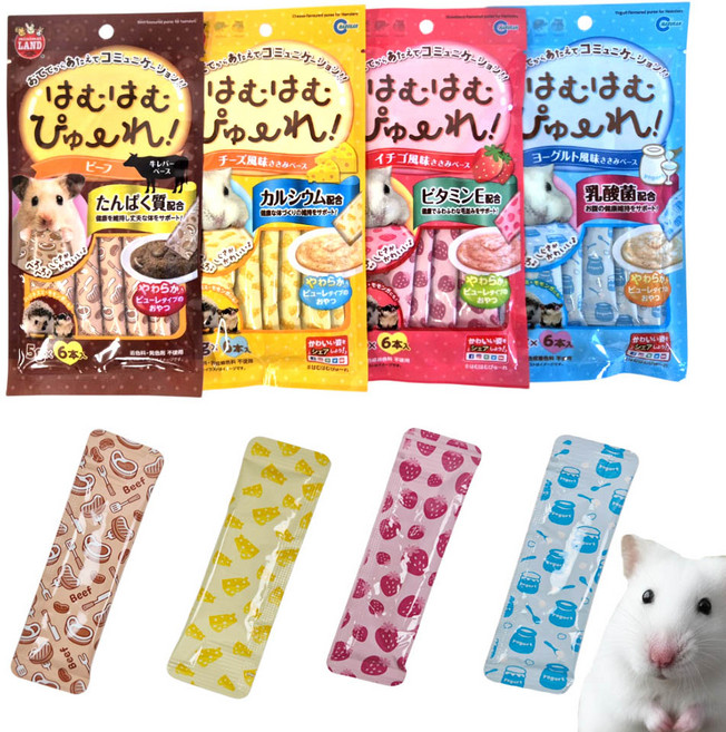 마루칸 하무하무 퓨레 4종 맛보기 세트 햄스터 간식, 4개, 5g