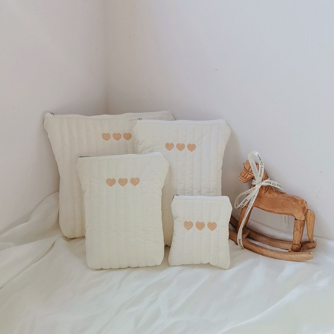 다용도 수납 파우치 기저귀 물티슈 가방 정리 4개 세트, 아이보리