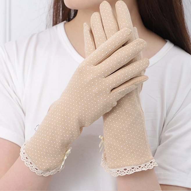 여성 여름 봄 장갑 긴장갑 면 터치 운전 미끄럼방지 레이스, 1개, B타입(베이지)