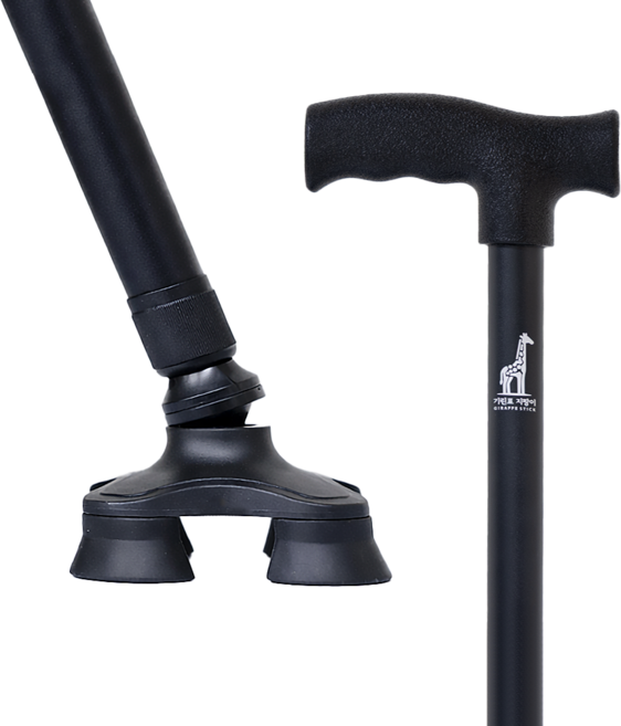 기린표지팡이 초경량 4발 노인 어르신 할머니 할아버지 가벼운 접이식 길이조절용 지팡이, 블랙, 1개