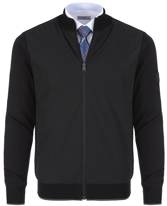 바찌 솔리드 우븐 퀼팅 니트 풀집업 가디건 블랙 VK1N3TR132K0