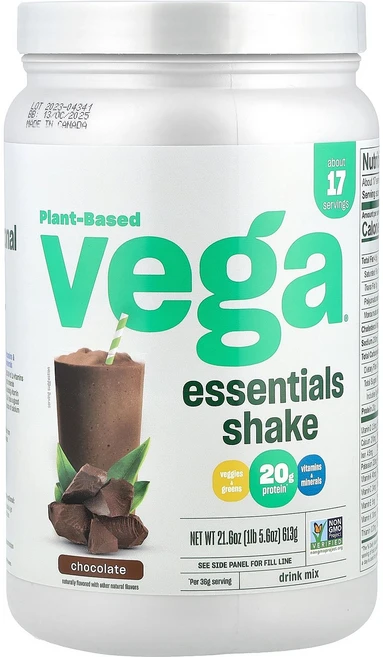 Vega 식물성 에센셜 셰이크 초콜릿 613g(1lb 5.6oz) Vega (베가), 612 g, 1개 - 쿠팡