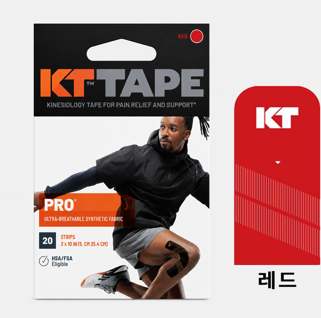 KT테이프 프로 PRO Pre-cut 레드 컬러 키네시올로지 스포츠 근육 테이핑 손목 무릎 어깨 근육 케이티테이프, 1개, 1롤