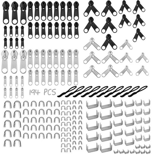 만능 셀프 지퍼 수리 세트 가방 의류, 1개, 194개입