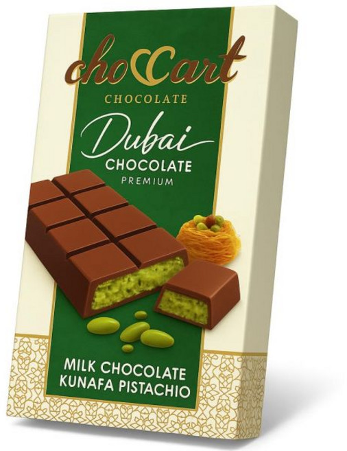 Makro Food 초콜릿 초코카트 두바이 쿠나파와 피스타치오 필링이 들어간 프리미엄 있는 카나페 디저트 바 고급 선물 상자 95g 3.35온스 두바이산, 두바이 피스타치오 초콜릿
