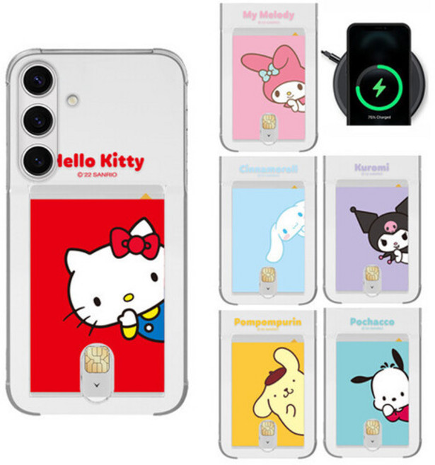 갤럭시버디3 (A156) 갤럭시A15 (A155) 공용 산리오 옆빼곰 투명 카드 젤리 케이스 헬로키티 시나모롤