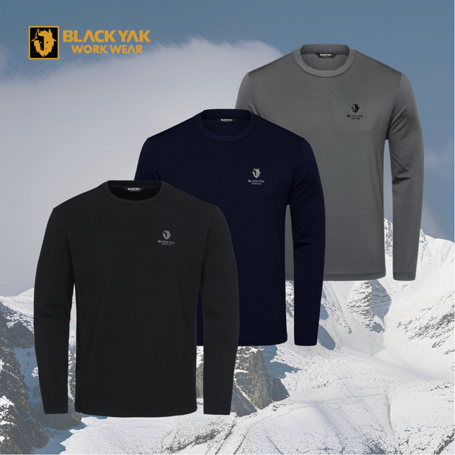 블랙야크 S-보온기모라운드티셔츠 무지 티셔츠 겨울 기능성 보온 등산 회사 단체 근무복