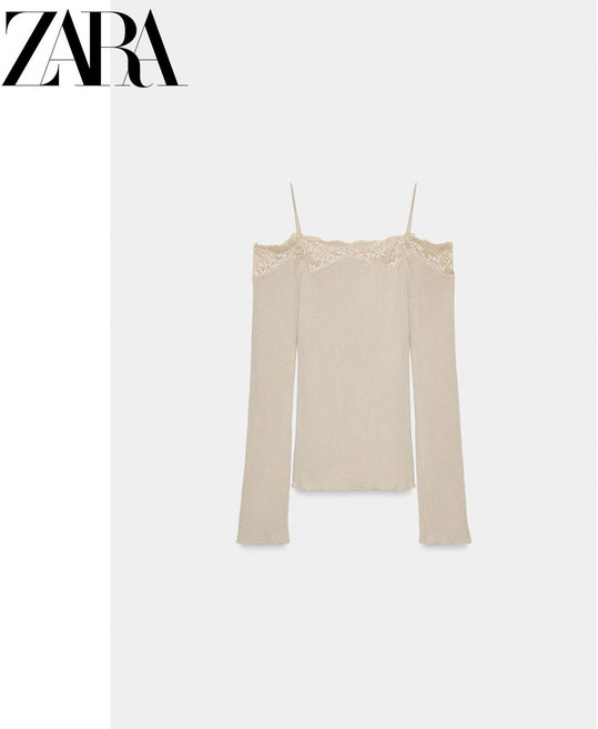 ZARA 자라 2026 봄여름 여성 긴팔 일자넥 레이스 오프숄더 패치 티셔츠 1067007