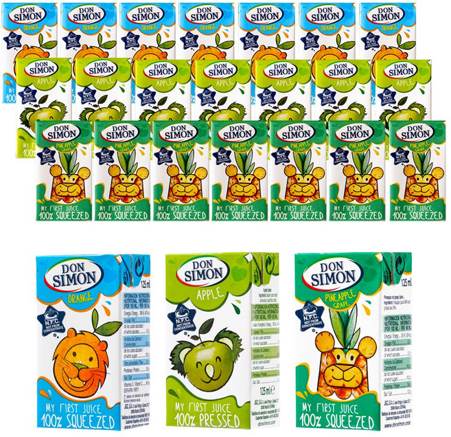 돈시몬 100%착즙주스 오렌지125ml 8개+사과125ml 8개+파인애플 백포도125ml 8개 (총24개) 음료수생과일어린이, 125ml, 24개
