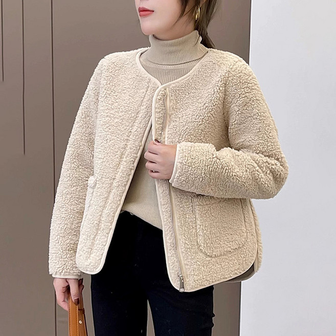 스타일아유 여성 도톰 노카라 뽀글이 램스울 자켓 캐주얼 가을 겨울 집업 쟈켓 코트 JP0290