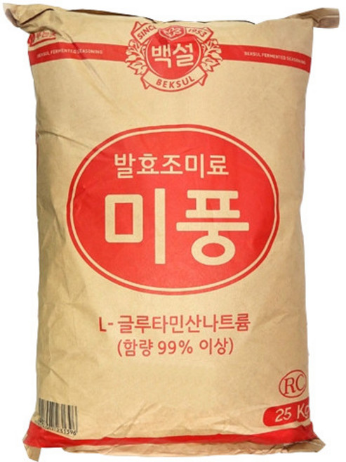 CJ제일제당 백설 미풍 RC 25kg대용량 미풍 미원 MSG 감칠맛 업소용 식자재 식자재용 식당용, 1개, 25kg