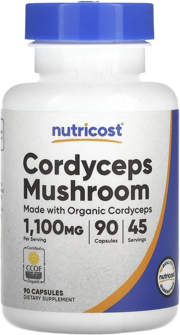 Nutricost 동충하초 버섯 1100mg 캡슐 90정(캡슐 1정당 550mg), Nutricost동충하초버섯1100mg캡슐90정캡슐1정, 1개, 90정 - 쿠팡