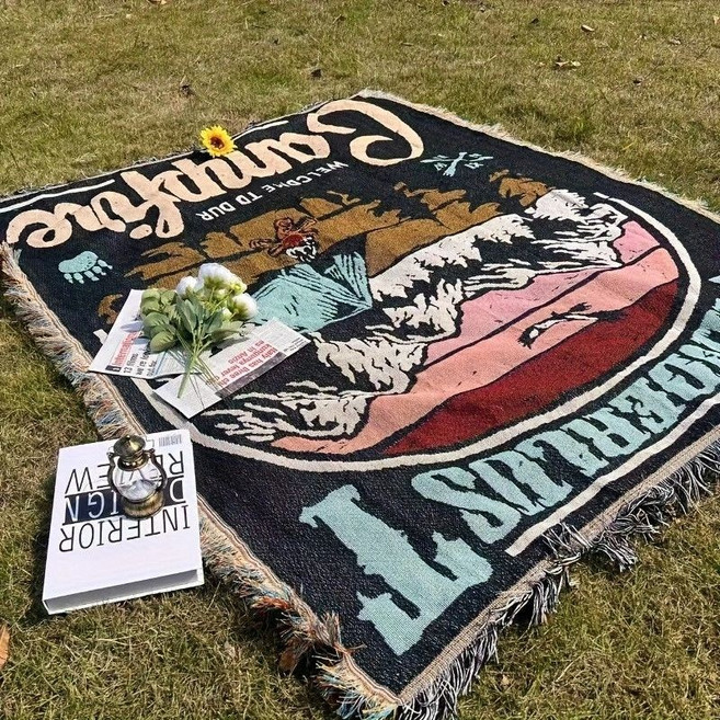 Wanderlust 露營風格野餐毯 戶外蓋毯 沙發毯 掛毯, 如圖