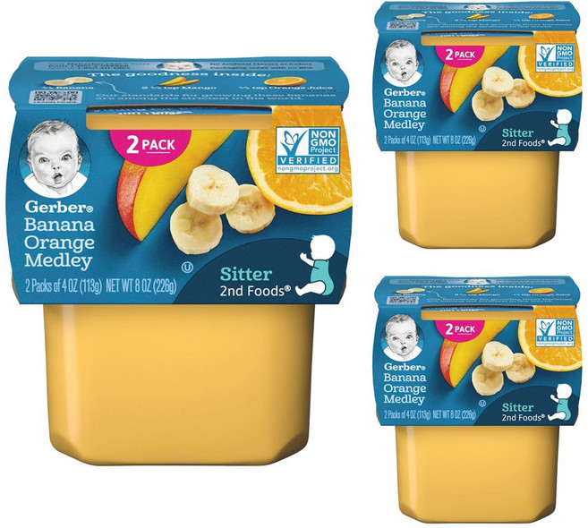 거버 어린이 과일퓨레 113g, 바나나 + 오렌지 메들리, 6개