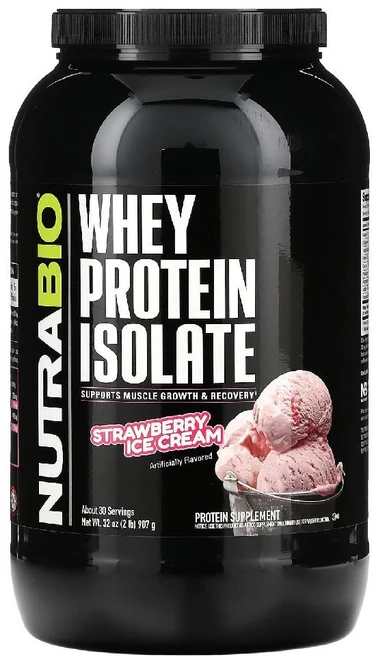 Nutrabio Labs 분리유청단백질 WPI 딸기 아이스크림 907g, 1개 - 쿠팡