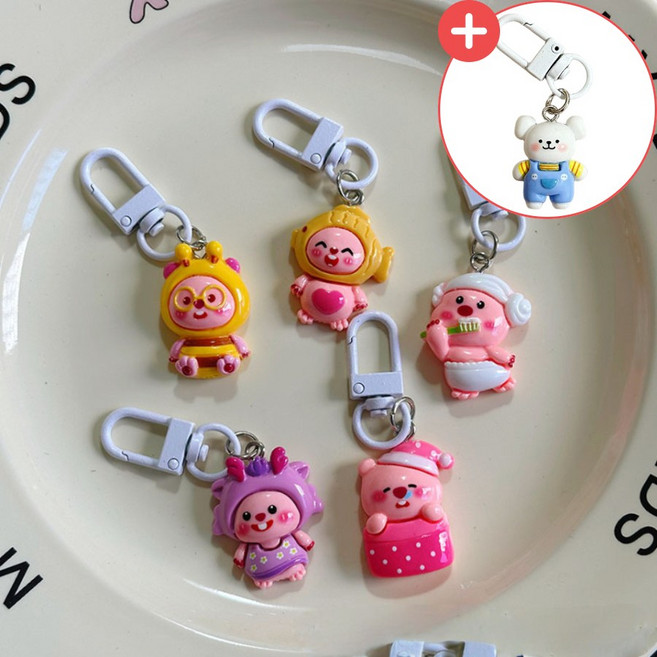 [5종 세트] HGJB 루피 캐릭터 미니 키링 에어팟 버즈 백참 휴대폰 가방고리, 1세트, 5개