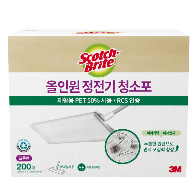 스카치브라이트 올인원 정전기 청소포 200매, 1개