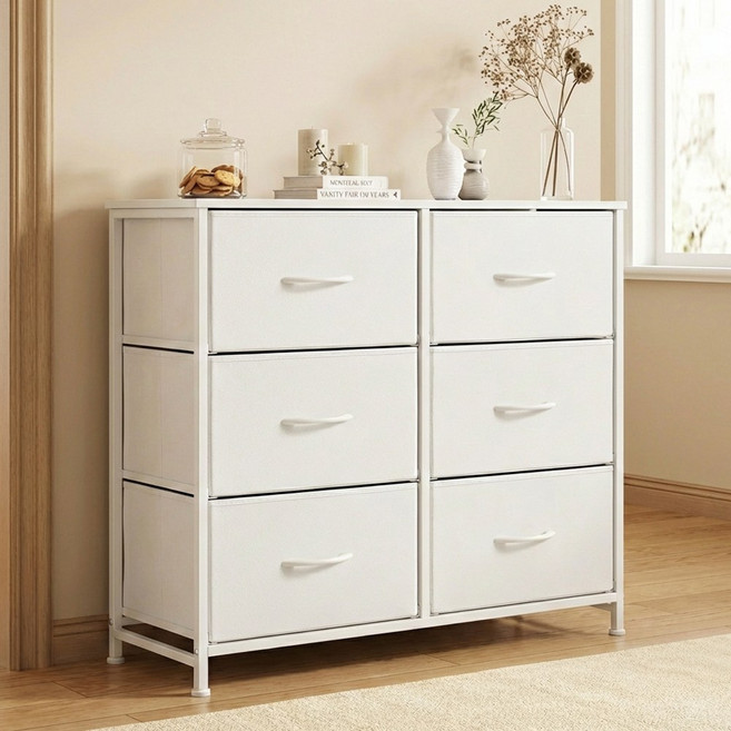 KOTTII 대용량 서랍장 거실 침실 옷정리수납, 6단, 화이트