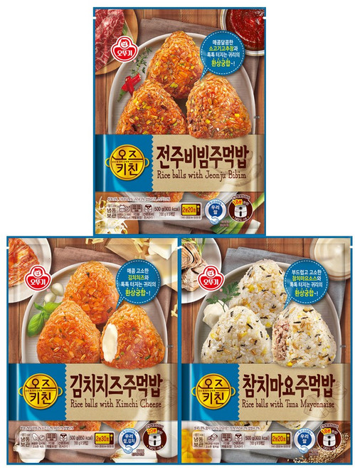 오뚜기 오즈키친 주먹밥 3종세트(참치마요+전주비빔+김치치즈), 1세트, 500ml