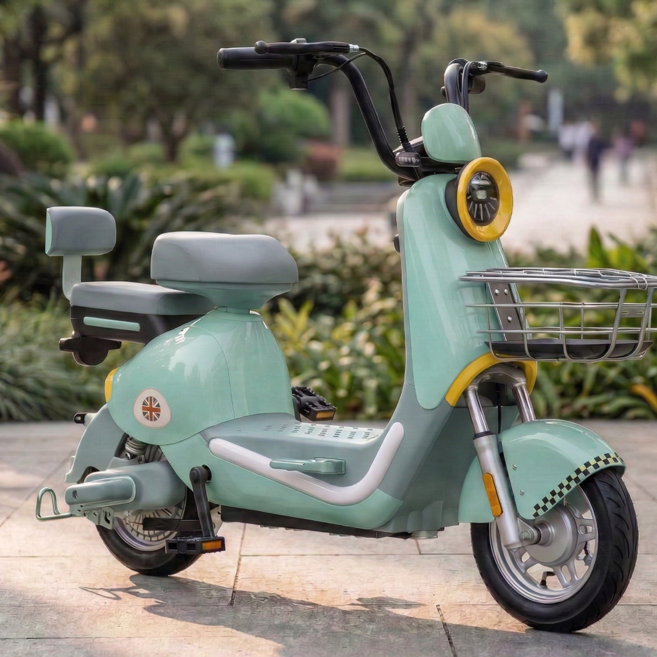 벨로엔 여성 전기 자전거 레트로 전동스쿠터 출퇴근 배터리 탈부착, 파스텔그린, 강철