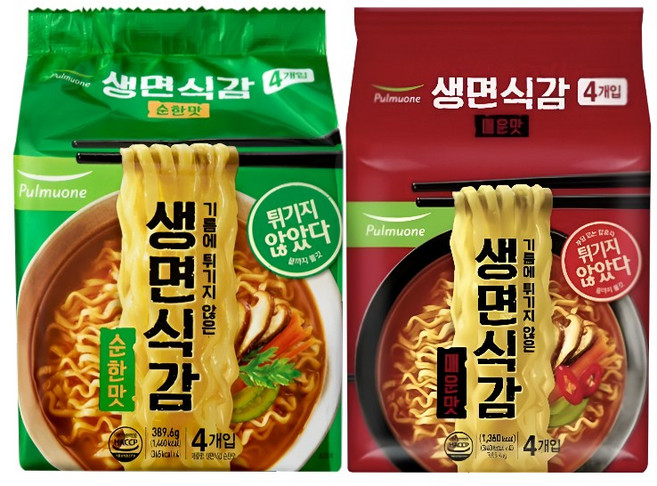 풀무원 생면식감 매운맛4입(383.6g) 1개 순한맛4입(389.6g) 1개, 1세트