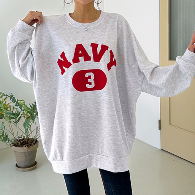 마이쏭 여성 빅사이즈 박스티 긴팔티 간절기 네이비오버핏맨투맨