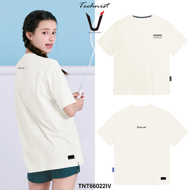 테크니스트 티셔츠 배드민턴 반팔 상의 코튼라이크 오버핏 아이보리 TNT66022IV 남녀공용