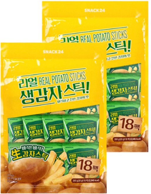 스낵24 리얼생감자스틱 포테이토스낵 대용량 과자, 2개, 360g