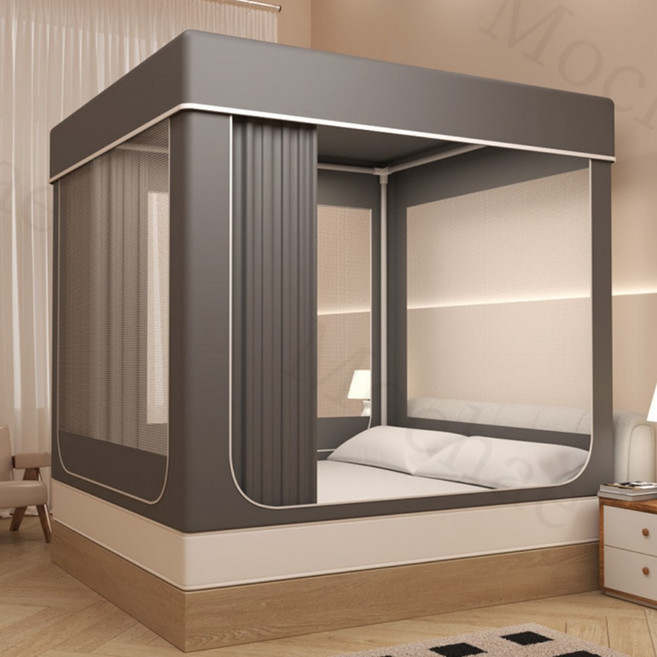 Mochae 사각 난방텐트 실내 방한 텐트 모기장 기숙사 암막 침대 커튼 암막텐트 세트, 그레이