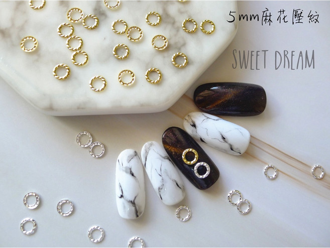 【美甲飾品】Sweet Dream 鏤空圓圈鉚釘, 1個, 5mm麻花壓紋,金色【100顆入】