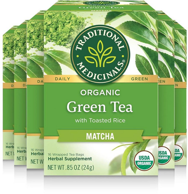 Traditional Medicinals 히비스커스 허브 티 티백 16개 1팩 192423, Matcha with Toasted Rice