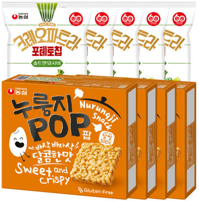 농심 누룽지팝 +크레오파트라 포테토칩 솔트앤와사비, 4개, 142g