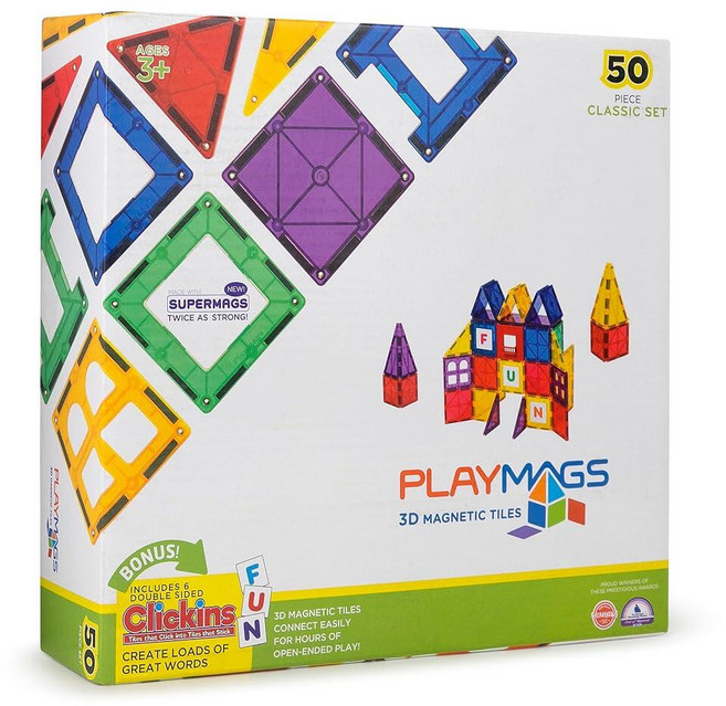 Playmags 대형 자석 피규어 커뮤니티 15피스 세트 - 자석 장난감 빌딩 블록에 적합한 7.6cm(3인치) 놀이 사람 - 아동용 STEM 학습 장난감 - 자석 타일 확장, 50 Pieces