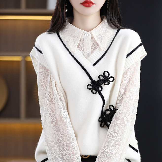 Gradle 인기폭발 여성 니트 베스트 중년여성 봄가을 브이넥 레이어드 디자인 니트 조끼 심플한 스타일 패션 간절기니트조끼