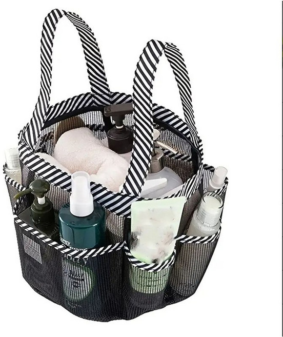 COVERONE 여행 캠핑용 8칸 포켓 접이식 메쉬 물빠지는 목욕 바구니 수영가방