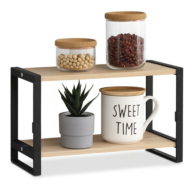 네이처 멀티렉 미니선반 책상 주방 다용도 2단 정리 선반 2size (중 대), 1개, 블랙(중)