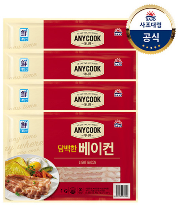 사조대림 [대림냉동] 애니쿡 담백한 베이컨 1kg x4개, 4개