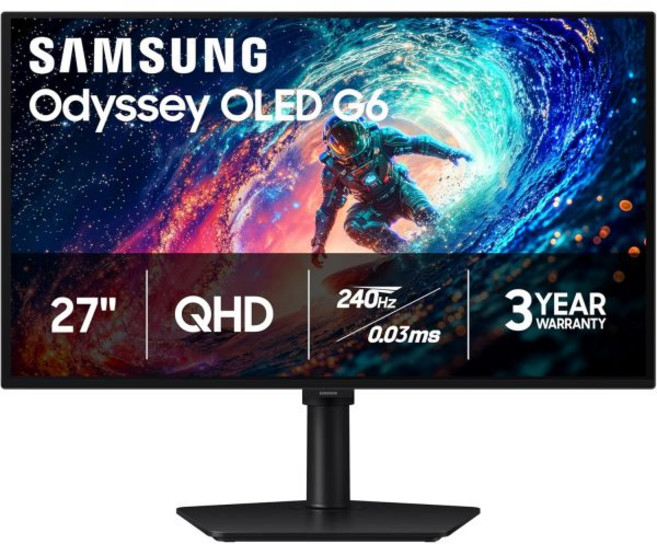 삼성 27인치 오디세이 OLED G6 G60SD 시리즈 게이밍 모니터 QHD 및 QD-OLED 360Hz 0.03ms AMD 프리싱크 프리미엄 프로 안티 글레어 세련된 디자인, 240 hz